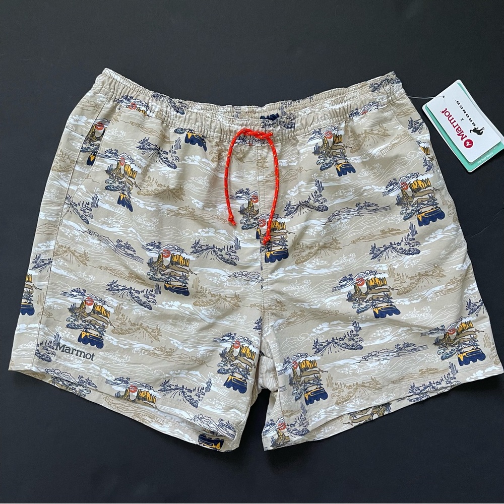 Marmot Ford Bronco Men's Beige Juniper Springs Drawstring Waist 5" Shorts NEW